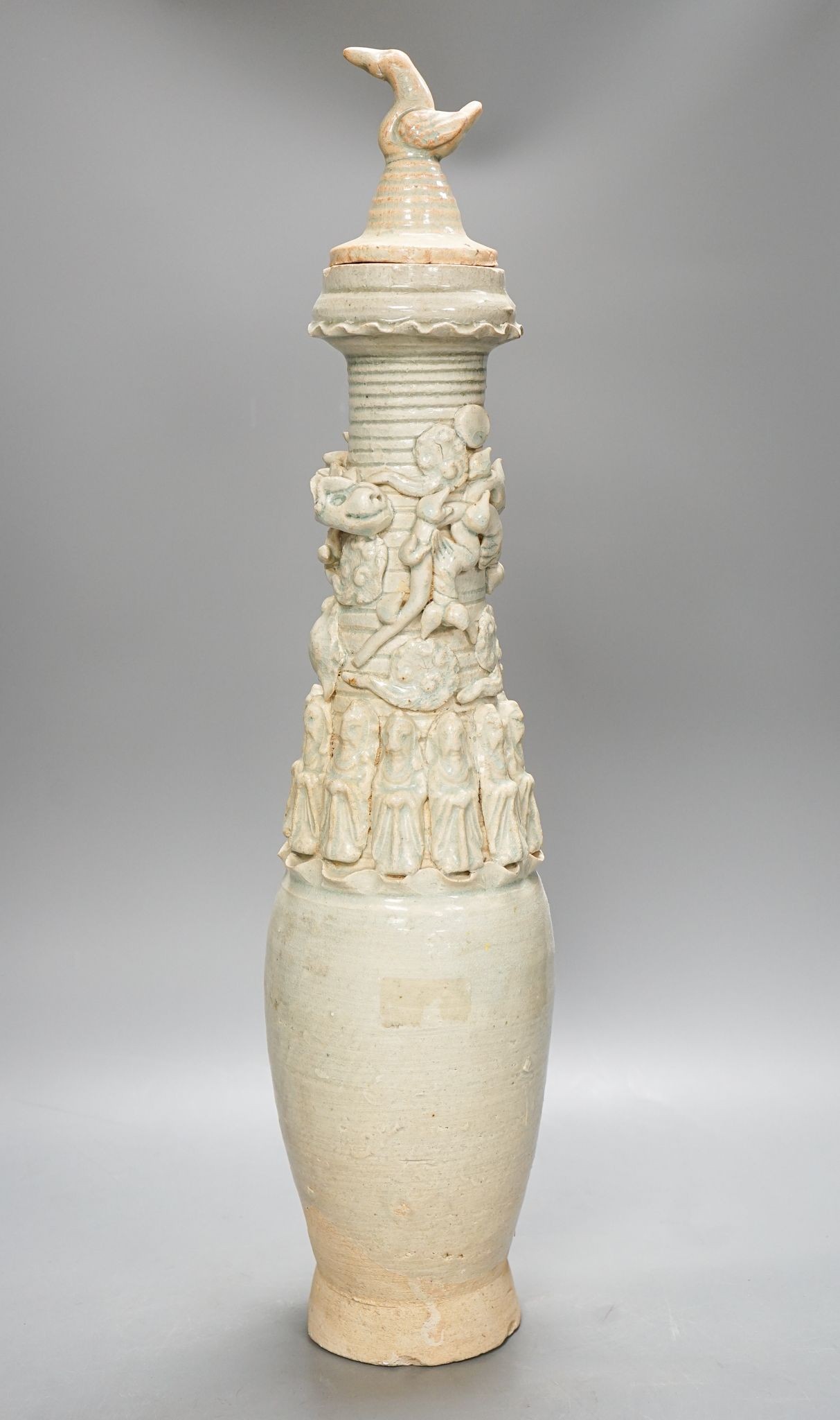 A Chinese Qingbai funerary jar and cover, Song Dynasty, 56cm